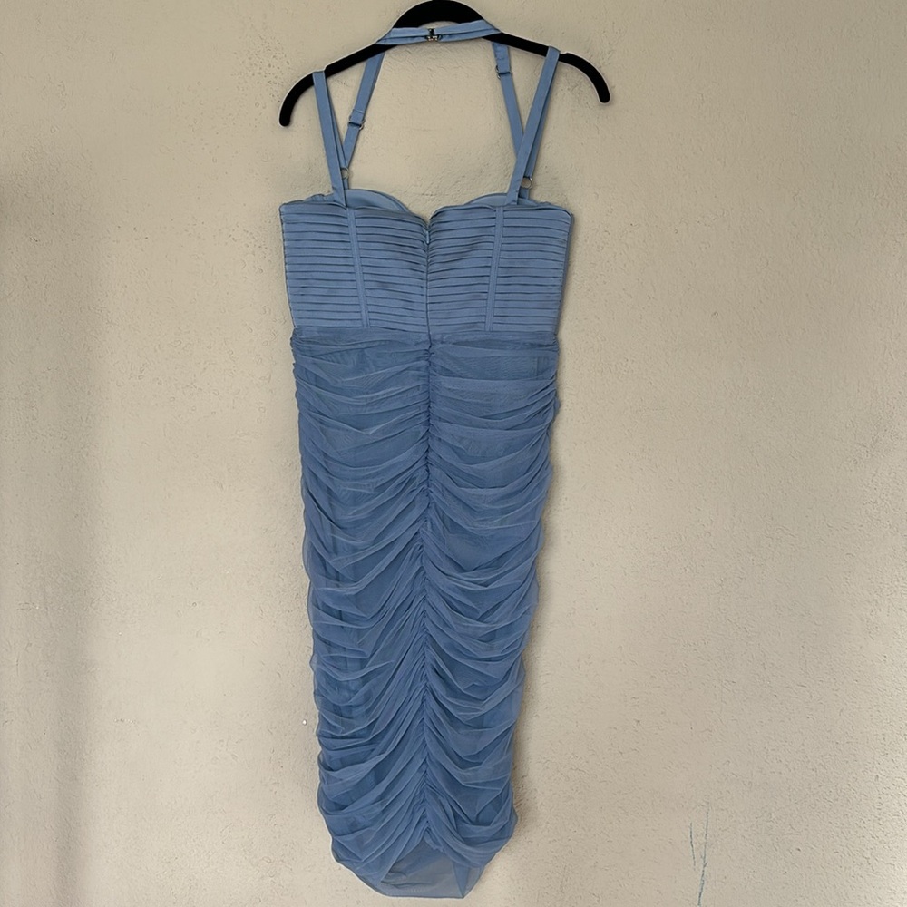 House of CB ‘Josephine’ Baby Blue Pleated Corset Midi Dress NWOT size L - Picture 6 of 13